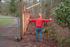 Bill demonstrates his quick way to check if the trail is wide enough for a horse